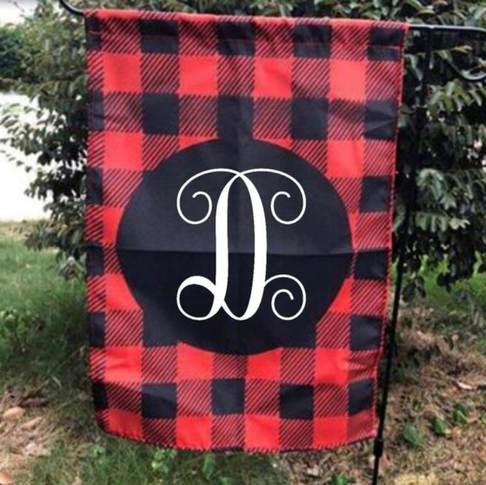 "D" buffalo plaid garden flag
